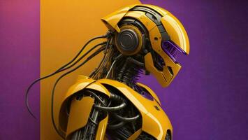 AI generated a robot on purple background with copy space. generative ai photo