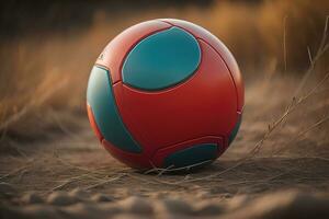 ai generado fútbol pelota en el arena en el desierto. generativo ai foto