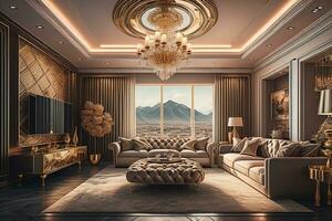 AI generated Luxury living room interior design. generative ai photo