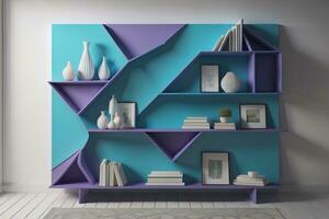 AI generated Bookshelf in scandinavian interior. ai generative photo