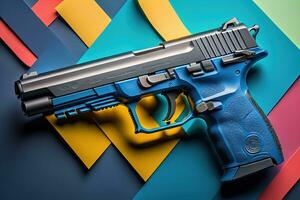 AI generated Semi-automatic handgun on a solid color background. Close-up. ai generative photo