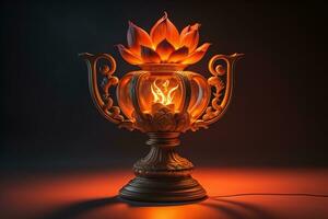 AI generated Lantern with burning lotus flower on dark background. generative ai photo