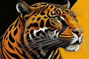 AI generated Tiger head on a black background. Vector illustration. generative ai photo