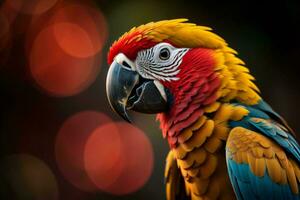 AI generated Beautiful macaw parrot on bokeh background, generative ai photo
