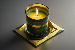 AI generated Creative burning candle on a wooden background. ai generative photo