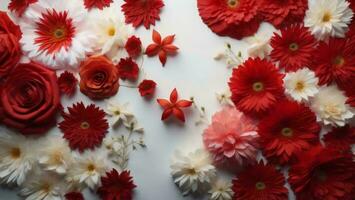 AI generated Beautiful red and white gerberas and daisies on white background. ai generated photo