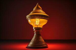 AI generated Ramadan Kareem lamp on red background. generative ai photo