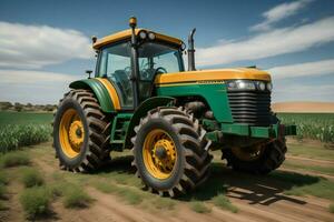 AI generated Tractor in the field. generative ai photo