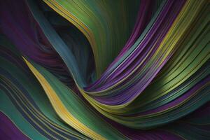 AI generated abstract background with smooth lines in purple, green and yellow colors. ai generated photo