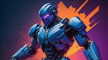 AI generated a robot in a futuristic space suit on colorful background. generative ai photo