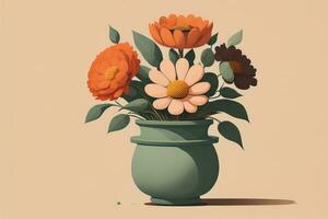 AI generated Flowerpot with daisies. Vector illustration in retro style. ai generative photo