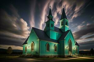 ai generado Iglesia en el noche. generativo ai foto