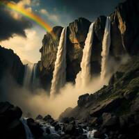 AI generated Rainbow over Victoria Falls, generative ai photo