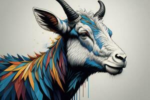 AI generated Head of a wild goat with a colorful headdress. Vector illustration. ai generated photo