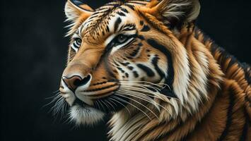 AI generated Portrait of a tiger on a black background. Close-up. generative ai photo