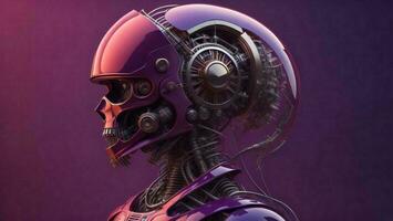 AI generated a robot head with gear wheels on purple background. generative ai photo