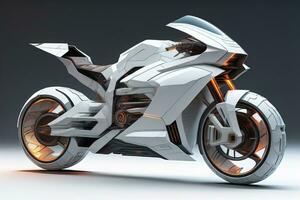 AI generated a white super sports motorcycle on a gray background. ai generative photo