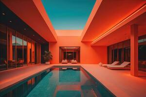 AI generated Swimming pool in a modern villa, ai generative photo