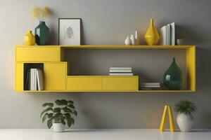 AI generated Bookshelf in scandinavian interior. ai generative photo