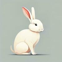 AI generated Vector illustration of a cute white rabbit sitting on a gray background. ai generative photo