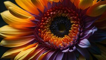 AI generated close up of colorful gerbera daisy flower in full bloom. generative ai photo