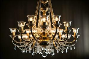 AI generated Luxury chandelier isolated on dark background. ai generative photo