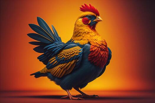 ai generado vistoso pollo en un sólido color fondo, estudio foto. ai generativo foto