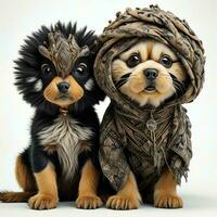 AI generated Two pomeranian dogs in a scarf on a white background. generative ai photo