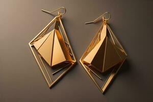 AI generated golden pendant on brown background, generative ai photo