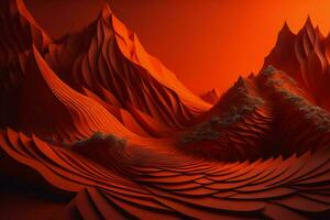 AI generated abstract wavy surfaces in red and orange color. generative ai photo