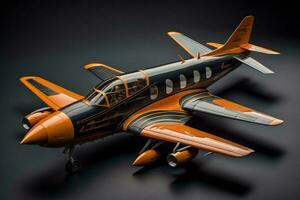 AI generated a retro airplane on a black background with shadow. generative ai photo