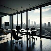 AI generated Luxury office interior with panoramic window and city view. generative ai photo