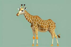 AI generated Giraffe isolated on green background. Cartoon style. Vector illustration. ai generative photo