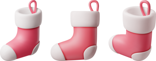 3D Set of Christmas Stocking, Red Sock png