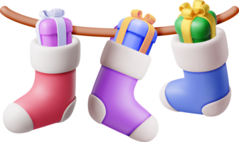 3D Christmas Stocking on Rope full of Gifts png