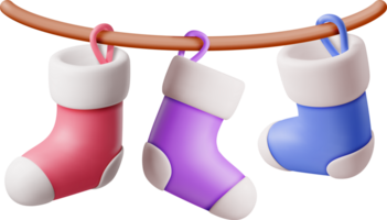 3D Christmas Stocking on Rope, Color Sock png