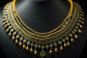 AI generated Necklace on a black background. generative ai photo