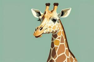 AI generated Giraffe isolated on green background. Cartoon style. Vector illustration. ai generative photo