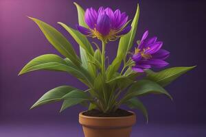 AI generated Flowers in a pot on a solid color background. ai generative photo
