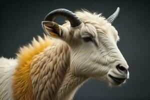 AI generated Portrait of a goat with horns on a black background. Studio shot. ai generated photo