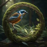 AI generated Colorful bird in the forest. Bird in the nature habitat. generative ai photo