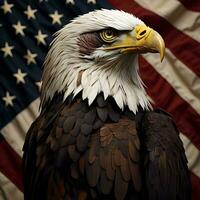 AI generated Bald Eagle on the background of the American flag. generative ai photo