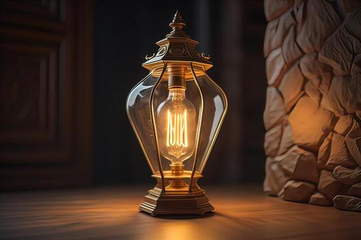 AI generated Lantern with glowing light on dark background. ai generative photo