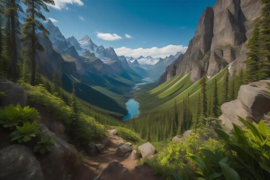 AI generated Panoramic view of the lake and mountains. generative ai photo