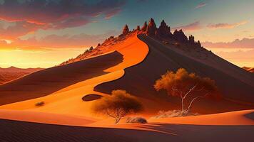 AI generated Sand dunes in the desert at sunset. generative ai photo