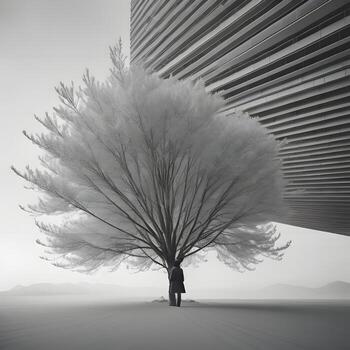 AI generated Christmas decoration on dark wooden background. Top view with copy space. generative ai photo