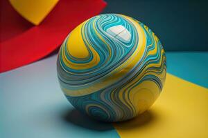 AI generated Colorful marble ball on a solid colour background. Close-up. ai generative photo
