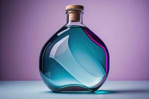 AI generated Bottle with a liquid on a solid color background. ai generative photo