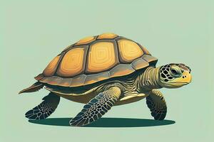 ai generado ilustración de un Tortuga en un verde antecedentes en dibujos animados estilo. ai generativo foto