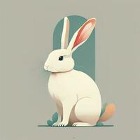 AI generated Vector illustration of a cute white rabbit sitting on a gray background. ai generative photo